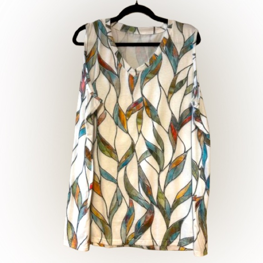 🔥Multicolor Top Summer Sleeveless V Neck Loose Fit Casual Tank Tunic Plus 3X